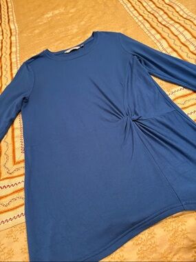 Athleta Midnight Blue Tunic Crewneck Top, Gathered at Side, Long Sleeves, S